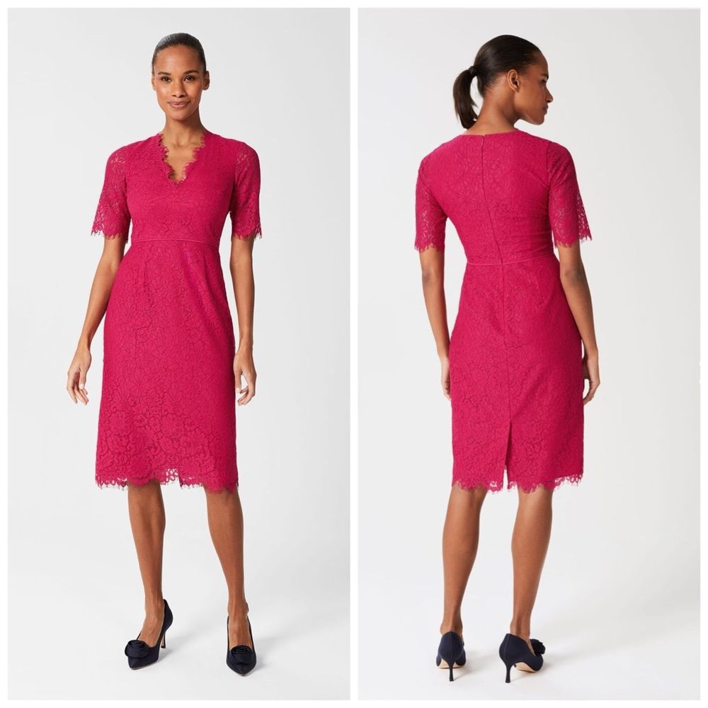 Hobbs London Anastasia Shift‎ Dress In Fuchsia Pink Lace Floral Size 12